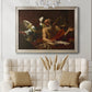 Classical religious painting of Saint Jerome with an angel by Simon Vouet in an ornate champagne frame displayed in a neutral-toned interior setting.