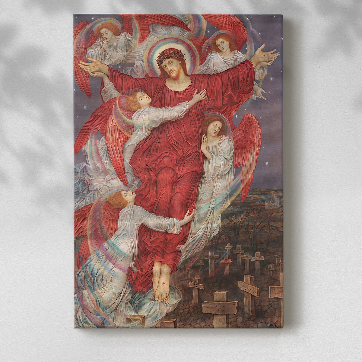Canvas art print of a dramatic composition with bold color and emotional intensity with a soft shadow on a white background.