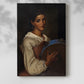 Canvas art print of a refined figure with gentle tones and cultural detail with a soft shadow on a white background.