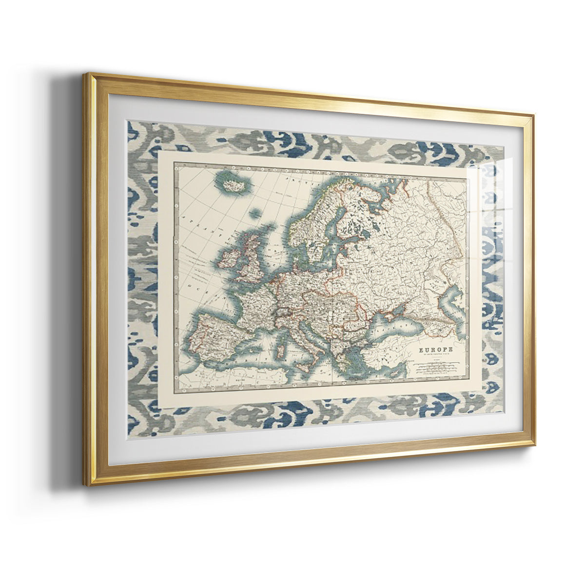Bordered Map of Europe - Modern Framed Art Print