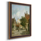 Rustic European street scene painting by Adriaan Eversen printed on canvas in an ornate bronzed mahogany wood frame with a vertical orientation.