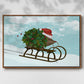 Christmas Holly Hedgehog Sledding - Framed Gallery Wrapped Canvas in Floating Frame