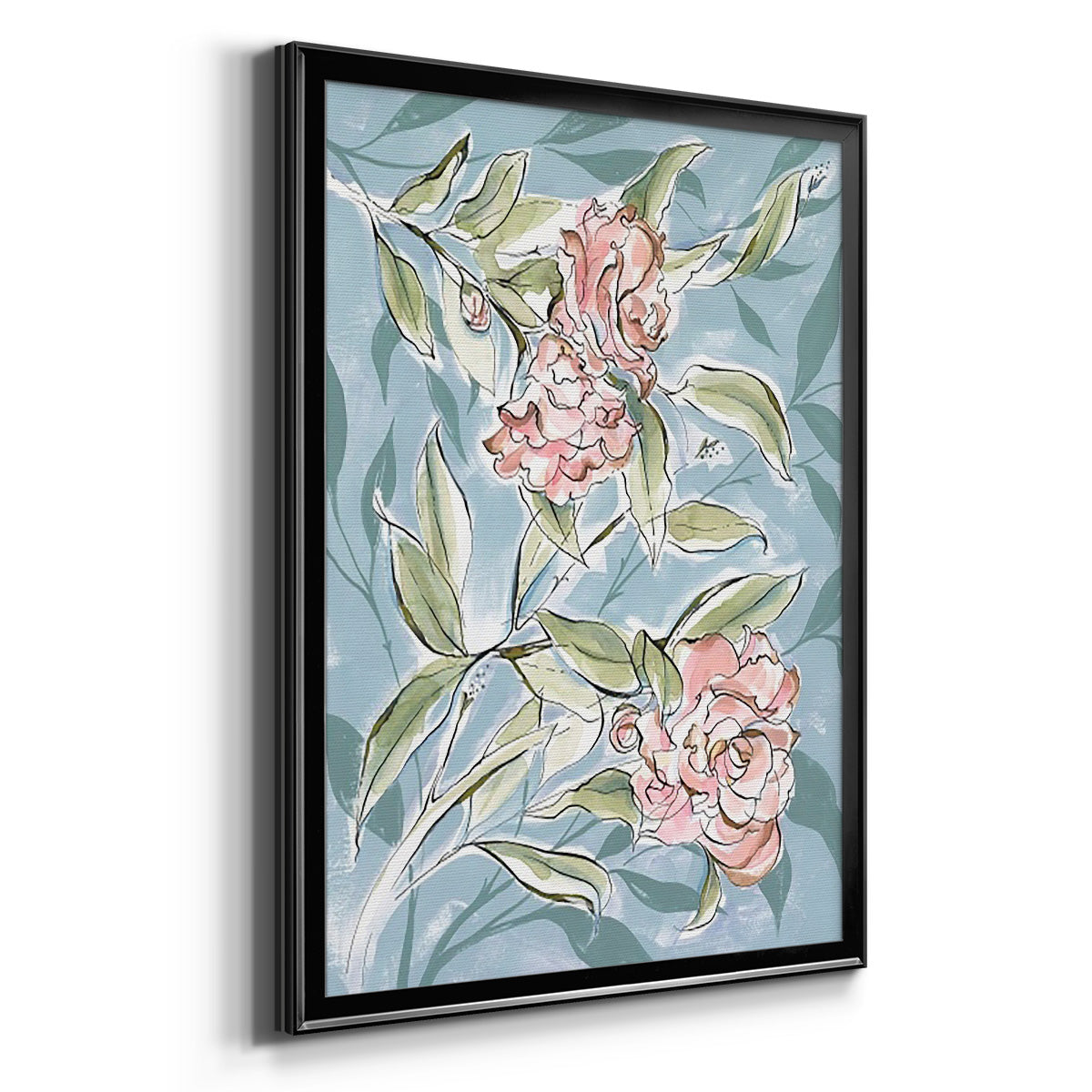Faded Camellias I - Modern Framed Canvas Print
