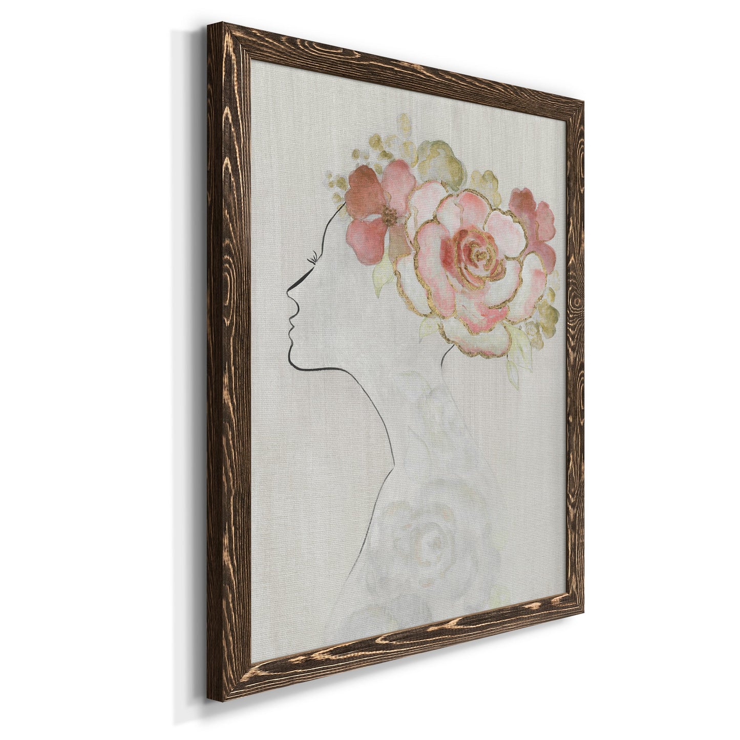 Fashion Floral Silhouette II - Barnwood Framed Canvas Print