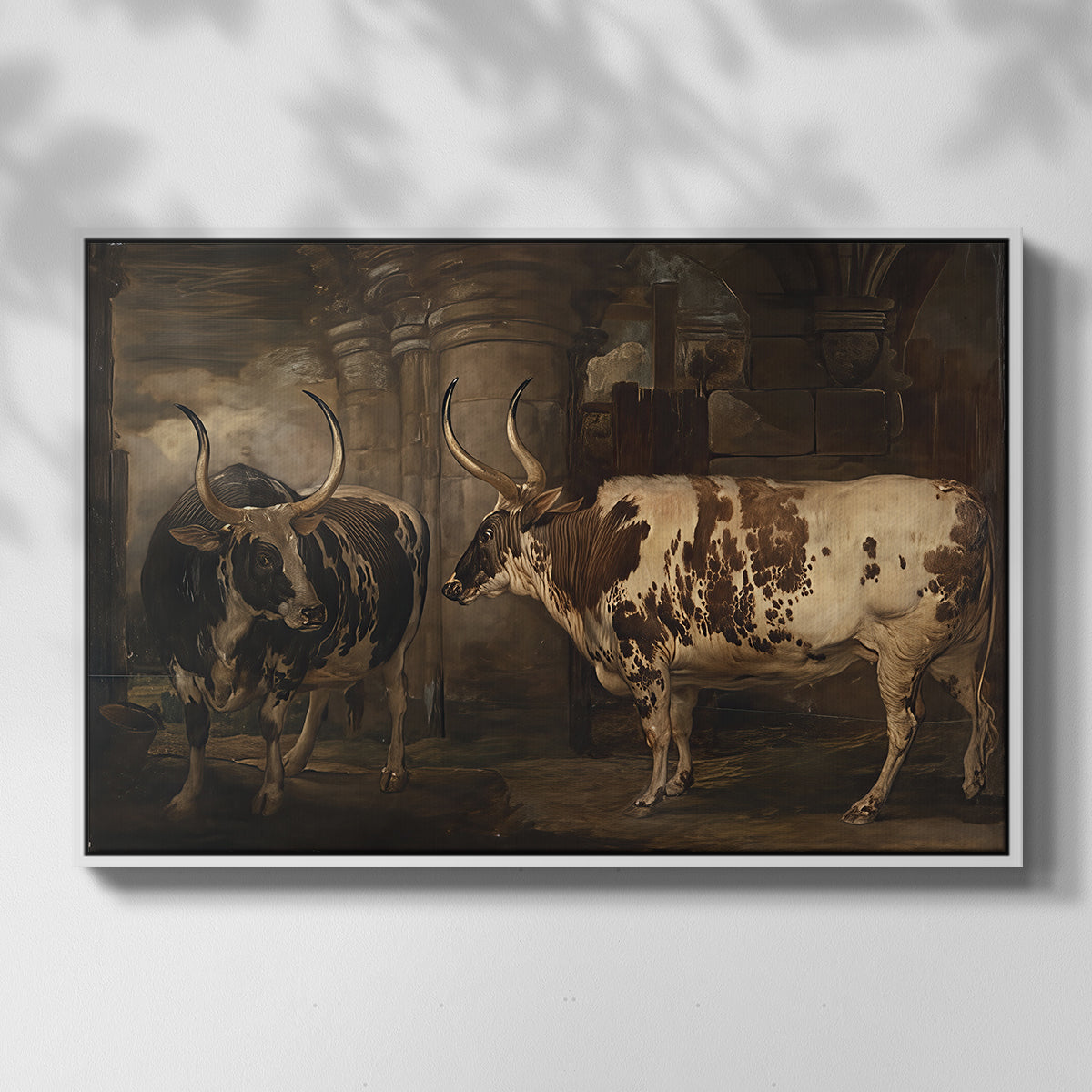 Portraits of Two Extraordinary Oxen, Property of the Earl of Powis, 1814 - Floater Framed Canvas Print