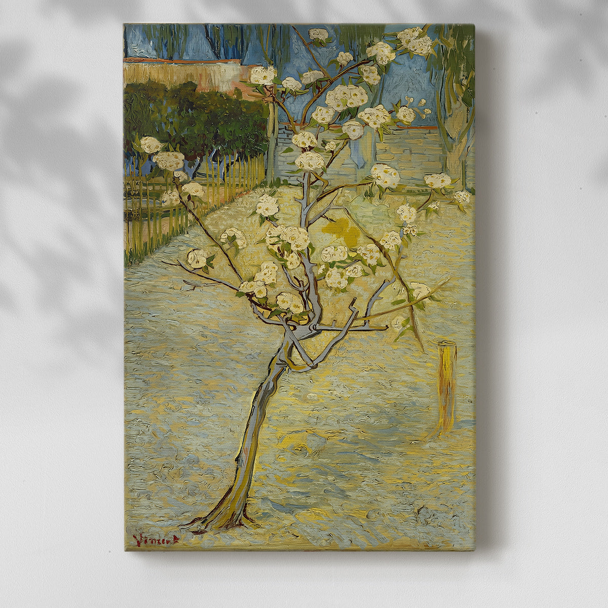 Canvas art print of a bright nature composition with delicate blossoms and soft color with a soft shadow on a white background.