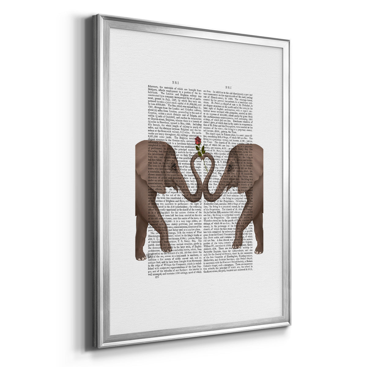 Elephants Heart and Rose - Modern Framed Canvas Print