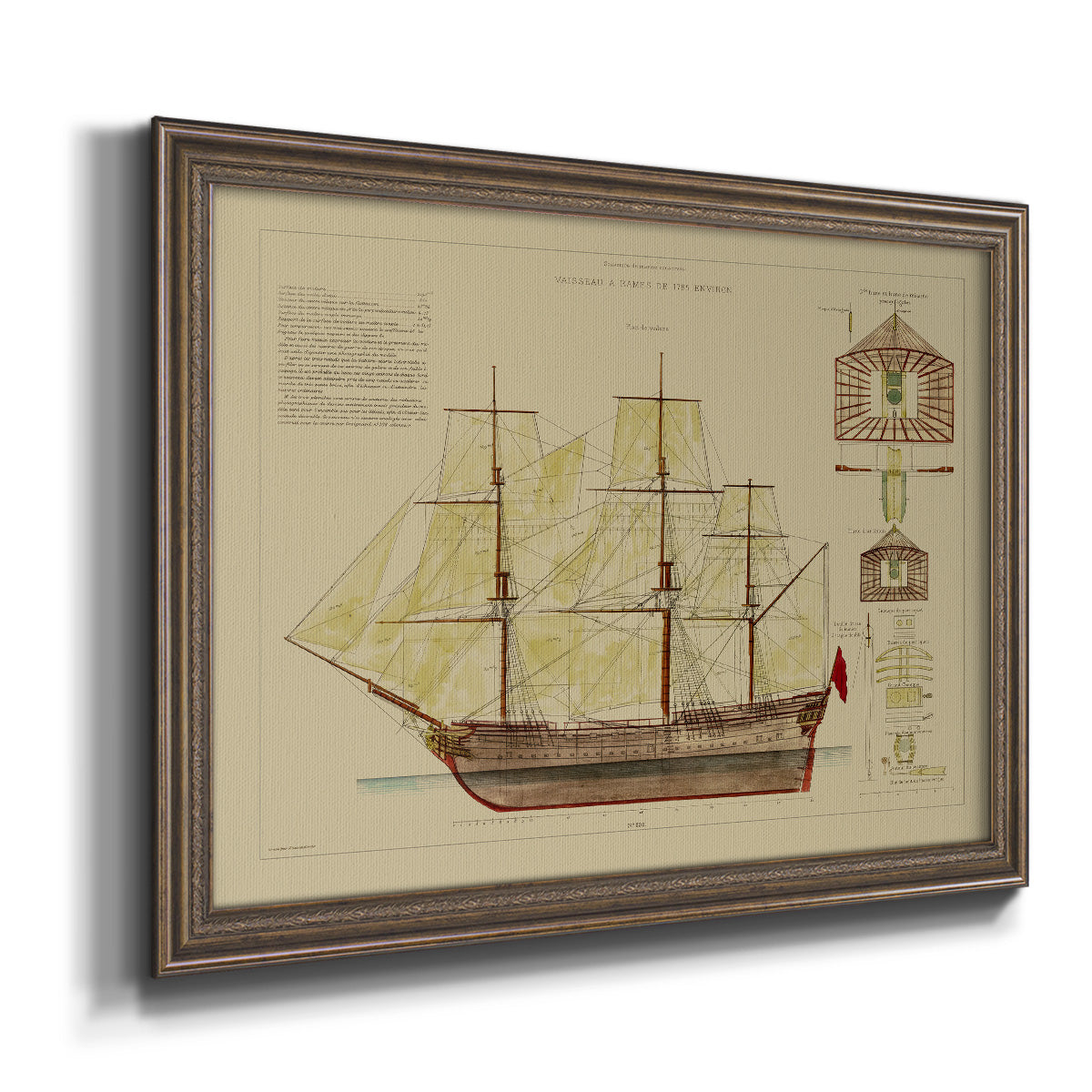 Antique Ship Plan VIII Premium Framed Canvas- Ready to Hang