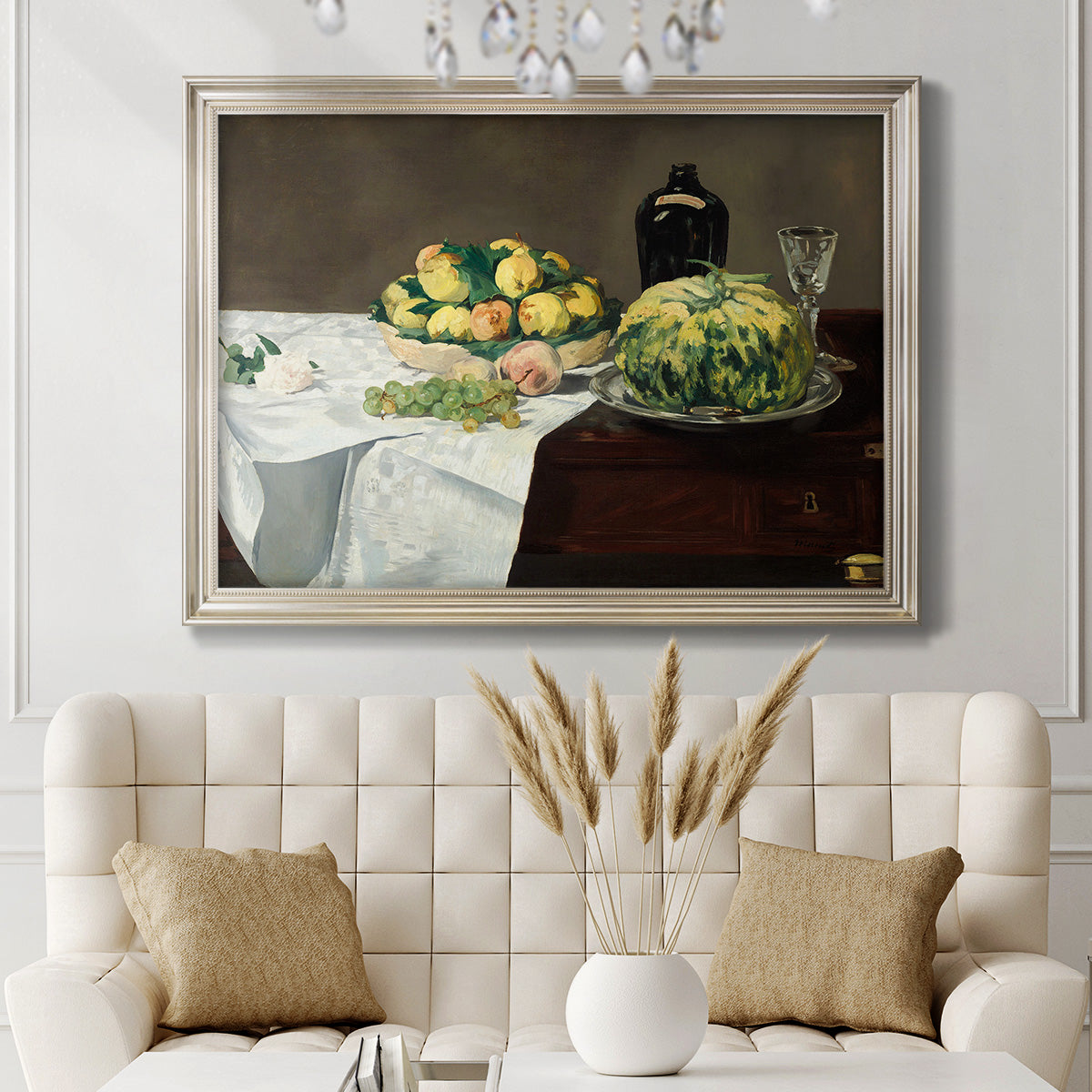Still Life with Melon and Peaches - Ornate Framed Canvas Print