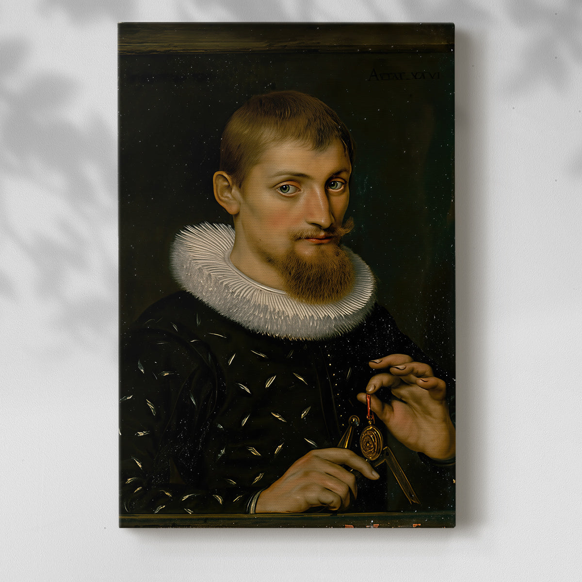 Canvas art print of a refined figure with subtle shading and calm expression with a soft shadow on a white background.