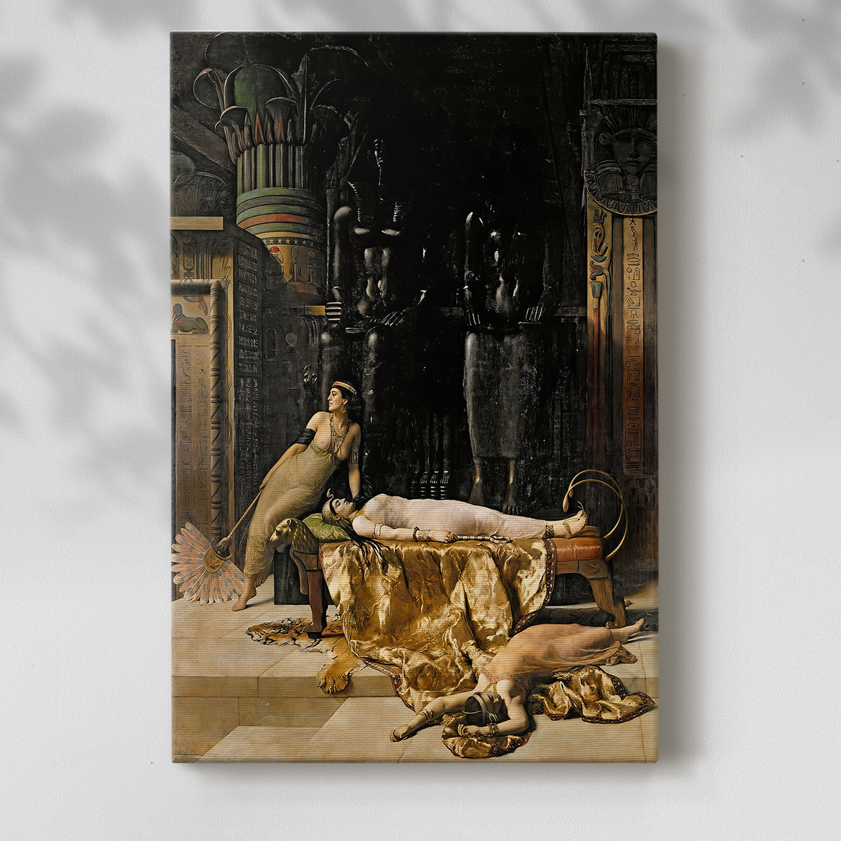 Canvas art print of a historical composition with figure and rich decorative setting with a soft shadow on a white background.