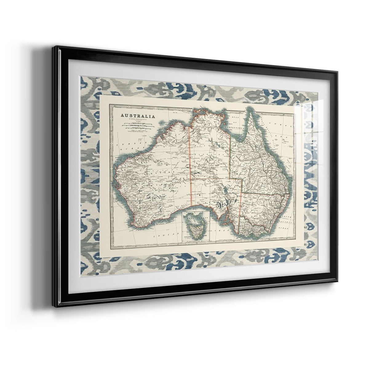 Bordered Map of Australia - Modern Framed Art Print