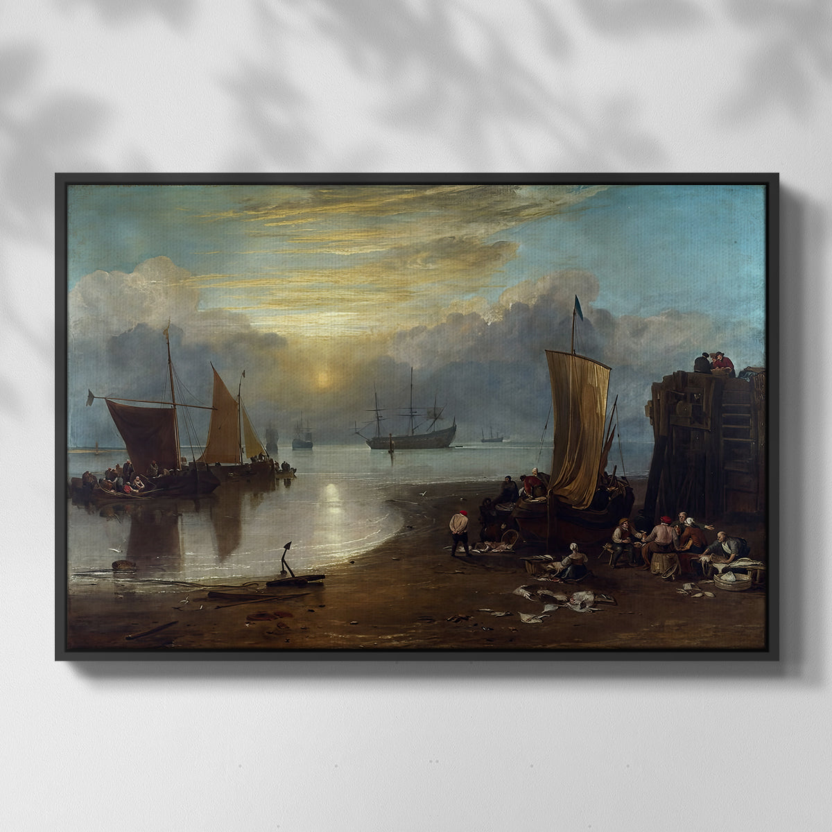 Sun Rising through Vapour: Fishermen Cleaning and Selling Fish, c. 1807 - Floater Framed Canvas Print
