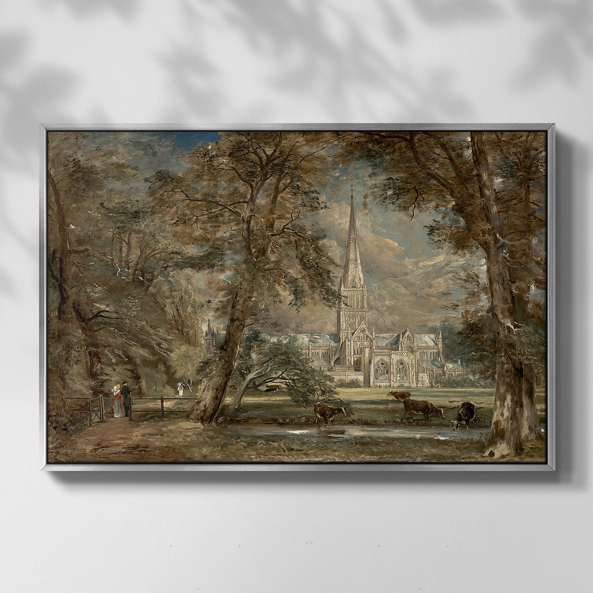 Salisbury Cathedral from the Bishop's Grounds, c. 1822-1823 - Floater Framed Canvas Print