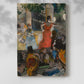 Canvas art print of a nightlife scene with figures under artificial lighting with a soft shadow on a white background.