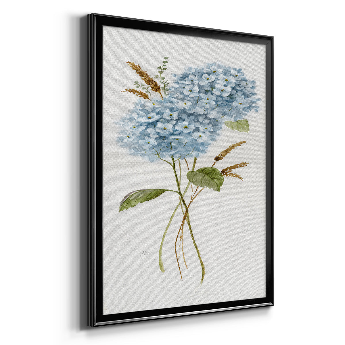 Petite Blue Hydrangea I - Modern Framed Canvas Print