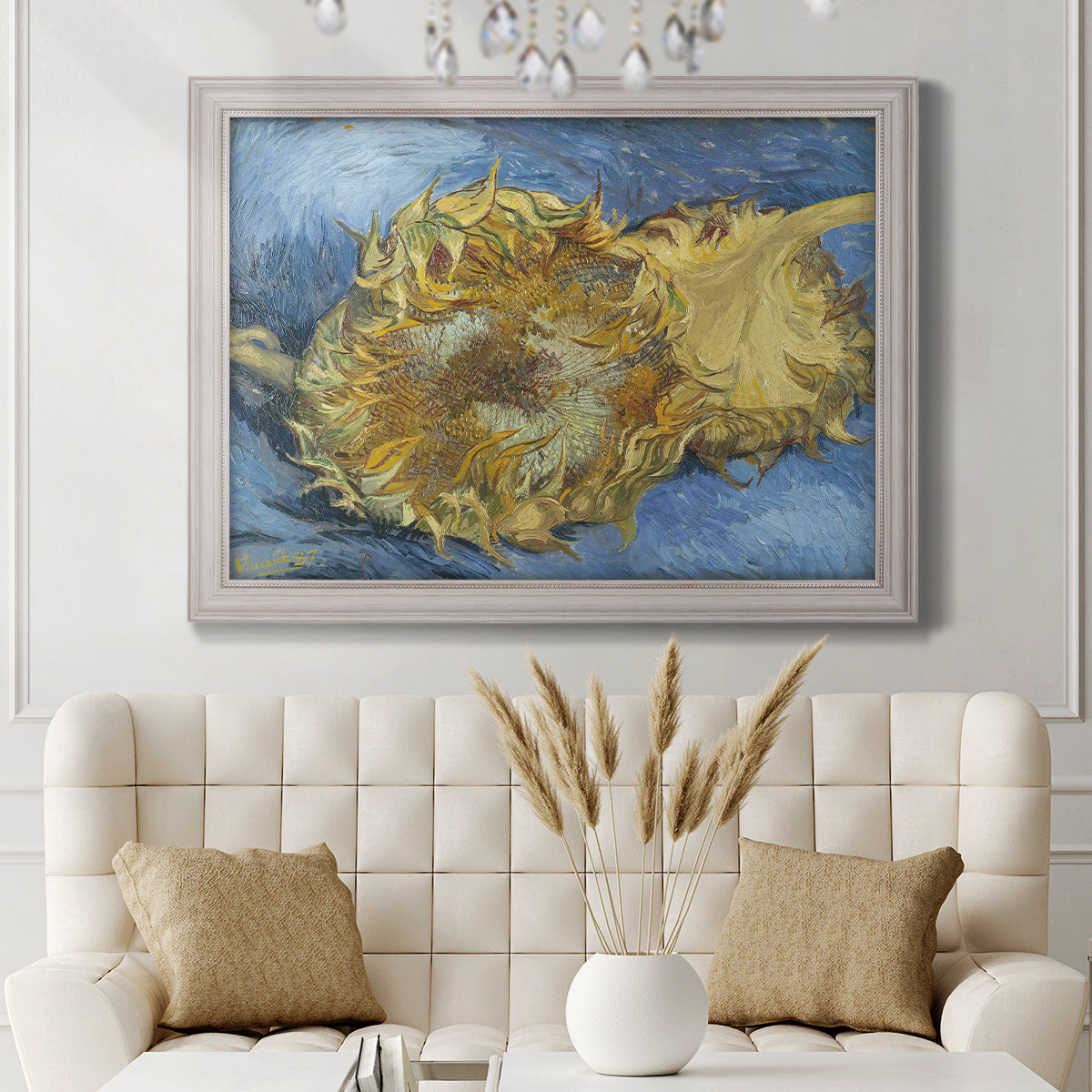 Two Cut Sunflowers - Ornate Framed Canvas Print