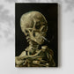 Canvas art print of a striking composition with skeletal figure and glowing cigarette with a soft shadow on a white background.