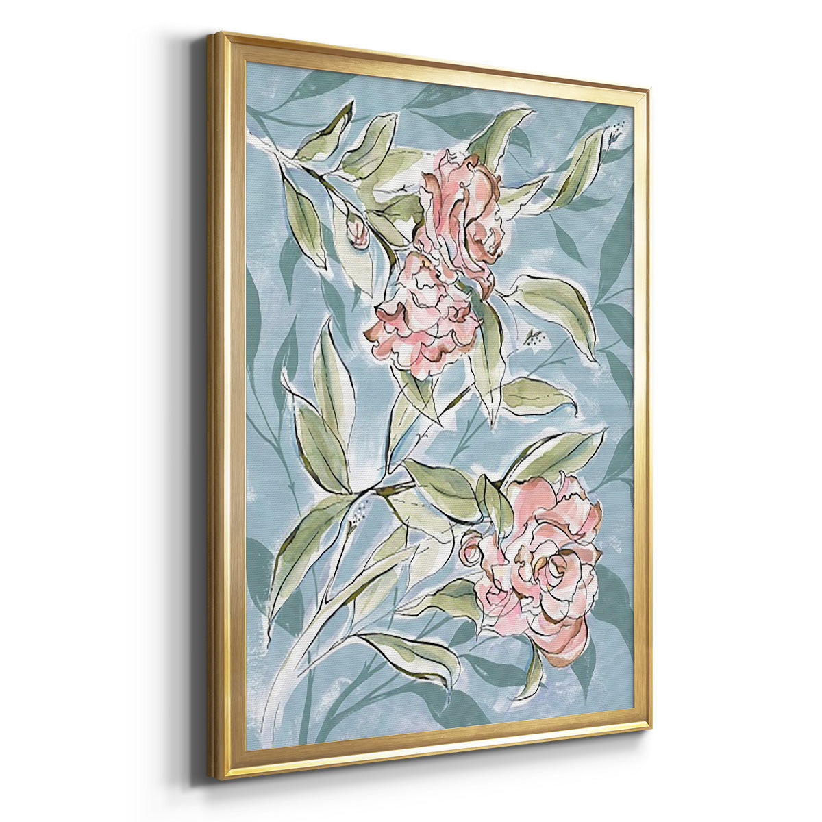 Faded Camellias I - Modern Framed Canvas Print