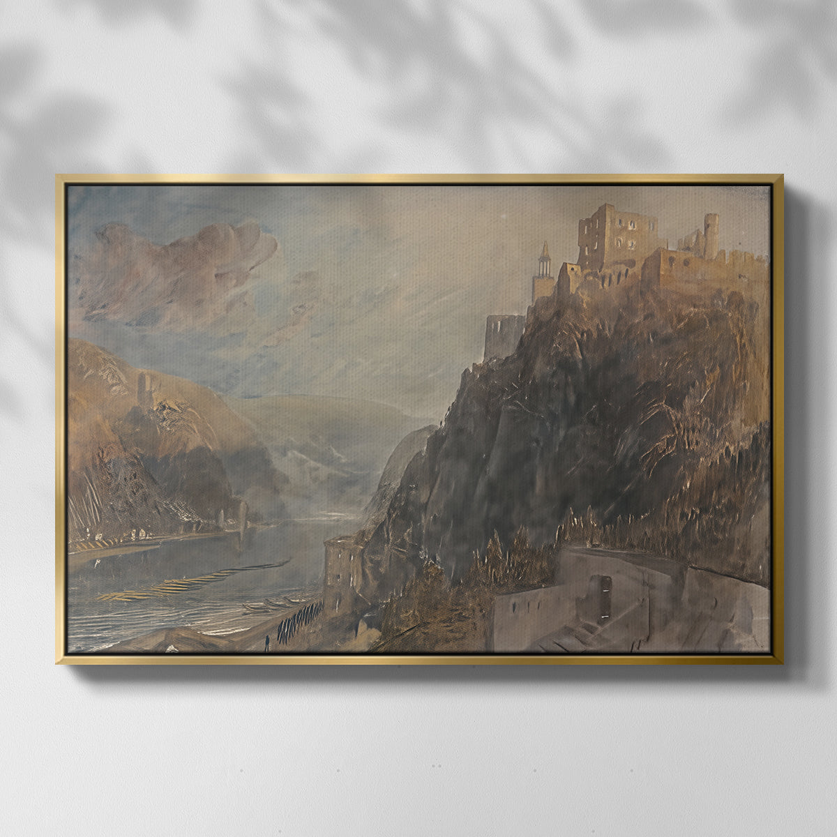 Rheinfels Looking to Katz and Gourhausen, 1817 - Floater Framed Canvas Print