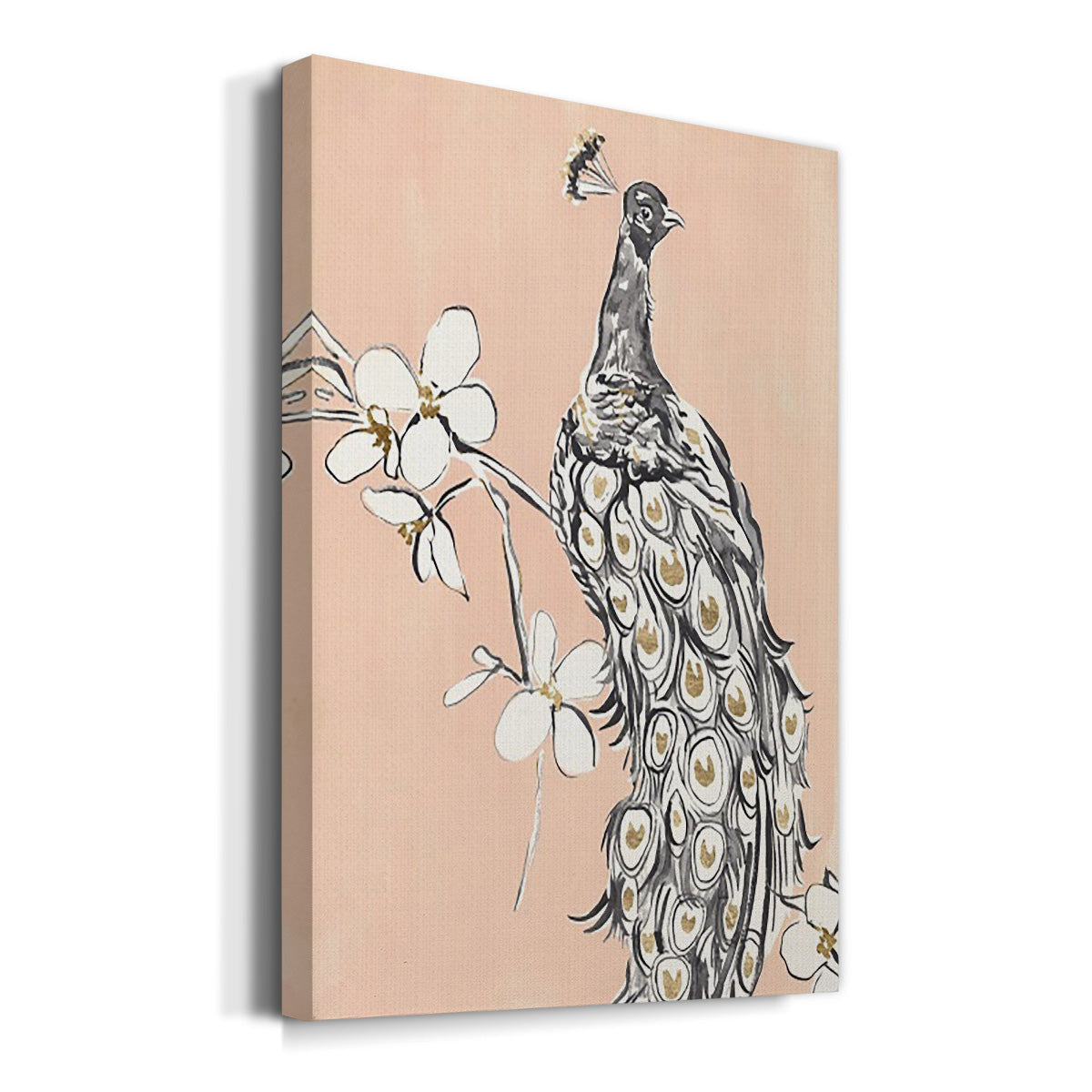 Peacock in Gold I Premium Gallery Wrapped Canvas - Ready to Hang