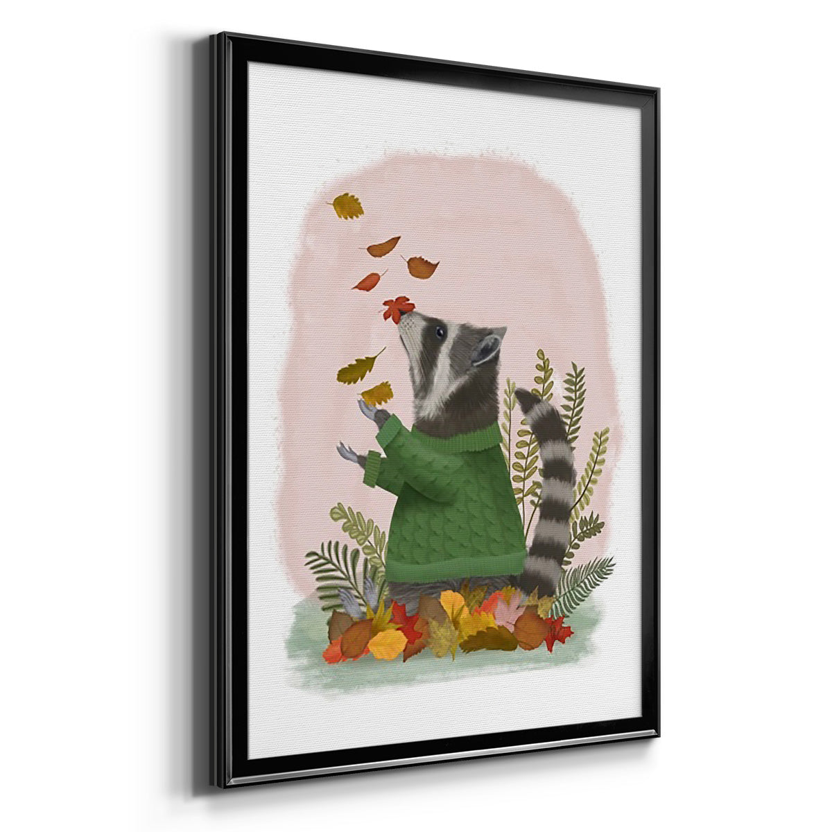 Raccoon Catching Leaves - Modern Framed Canvas Print