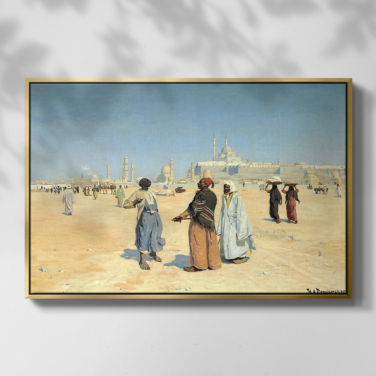 View from the Desert of Cairo with Citadel and Mamluk Tombs in the Background, c. 1889-1890 - Floater Framed Canvas Print