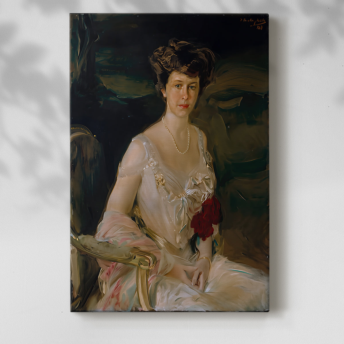 Canvas art print of a refined figure with elegant posture and luminous color with a soft shadow on a white background.