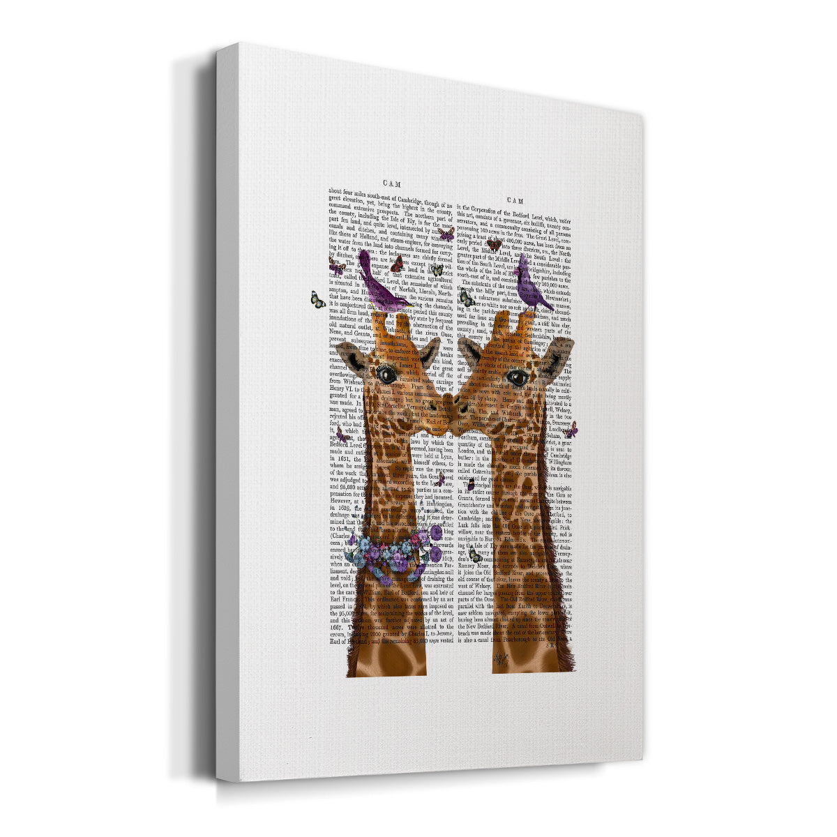 Kissing Giraffes with Birds Premium Gallery Wrapped Canvas - Ready to Hang