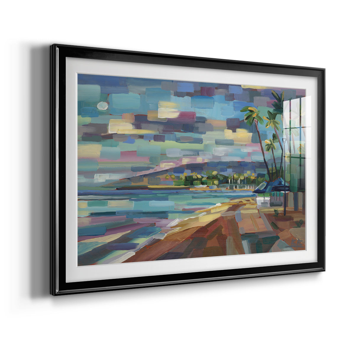 Morning Moon Over Waikiki - Modern Framed Art Print