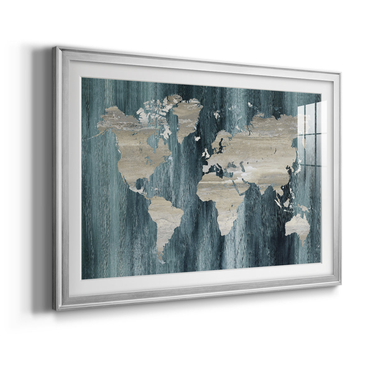 Navy World Map - Modern Framed Art Print