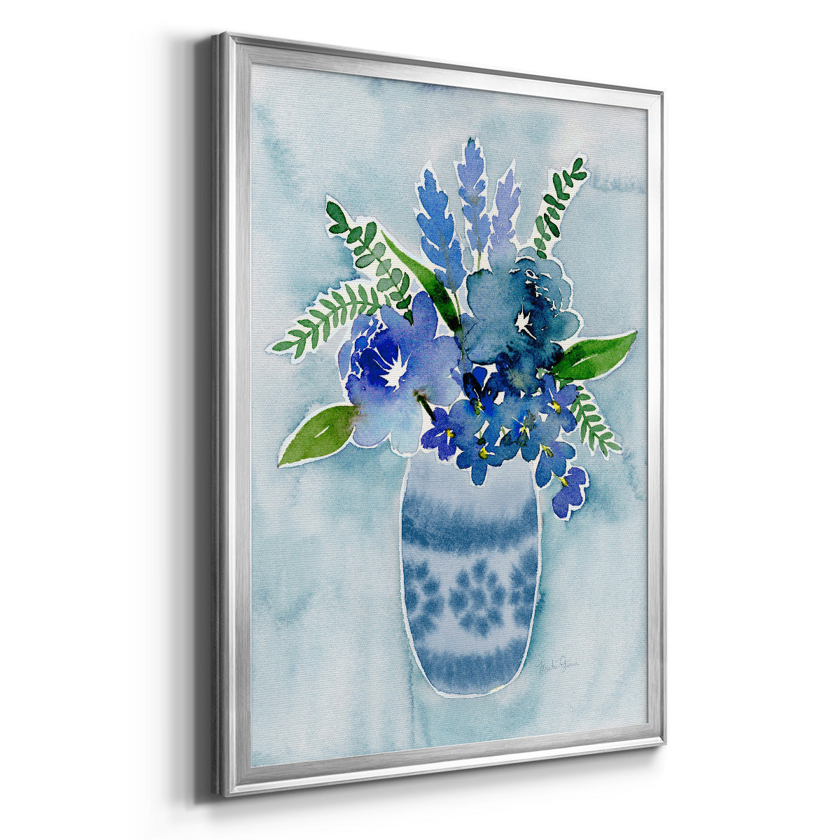 Blue Bouquet II - Modern Framed Canvas Print