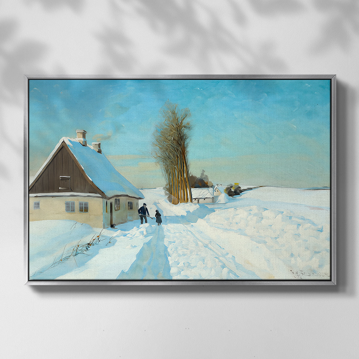 Shoveling Snow on a Beautiful Winter Day, c. 1898 - Floater Framed Canvas Print