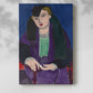 Canvas art print of a stylized figure with bold tones and simplified features with a soft shadow on a white background.