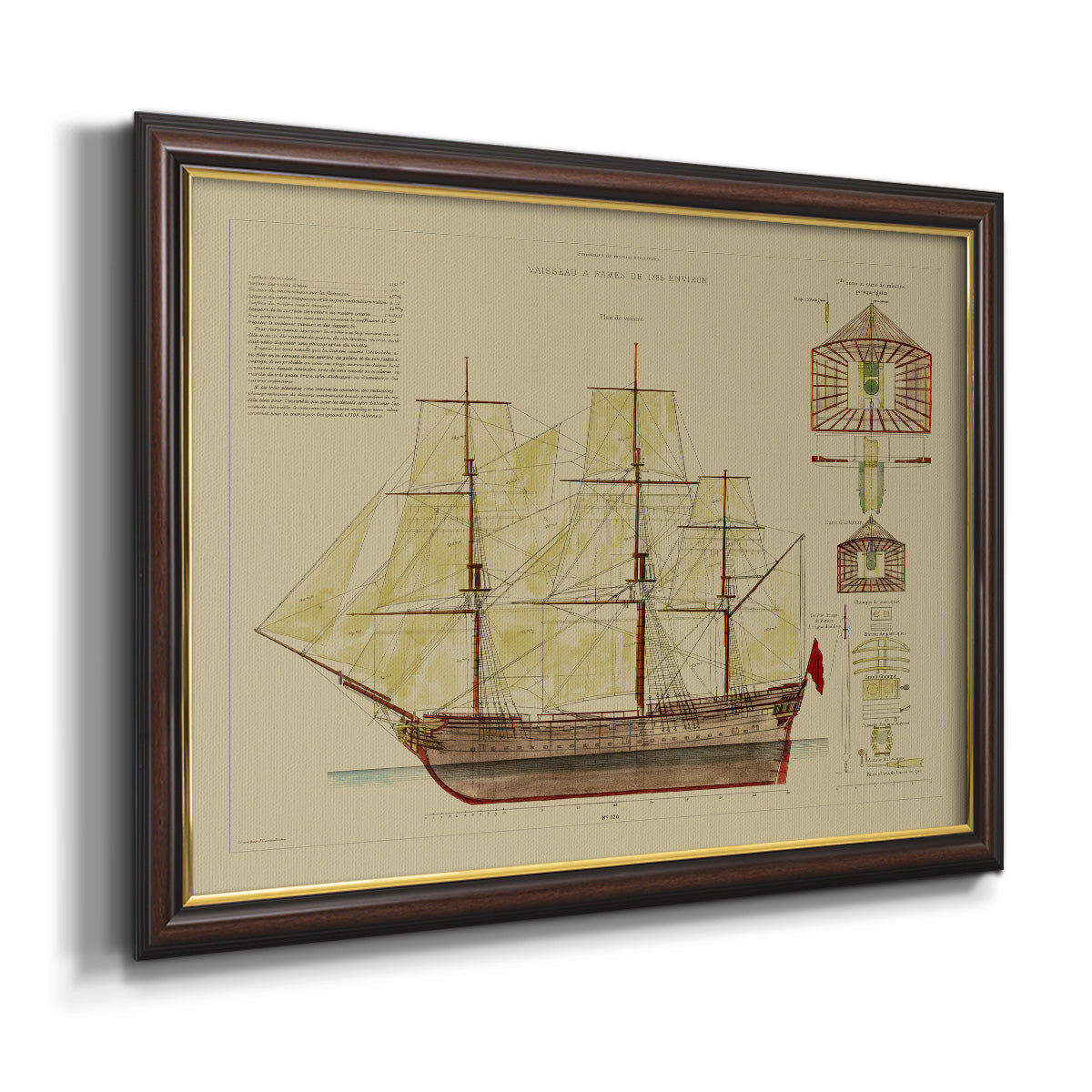 Antique Ship Plan VIII Premium Framed Canvas- Ready to Hang