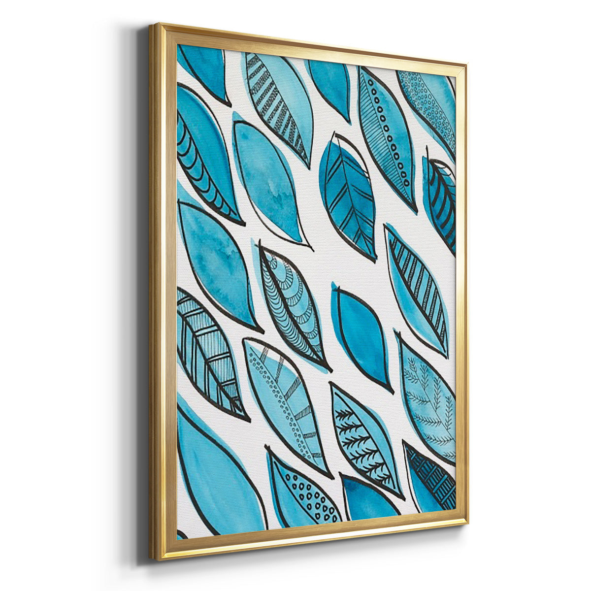 Patterned Leaf Shapes I - Modern Framed Canvas Print