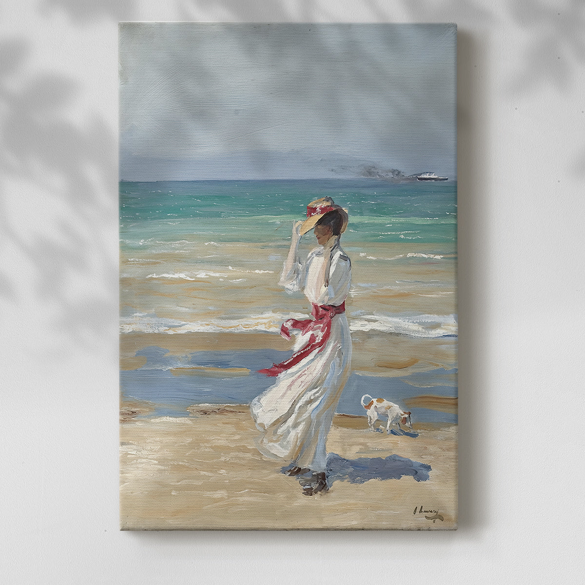 Canvas art print of a coastal composition with movement and bright natural light with a soft shadow on a white background.
