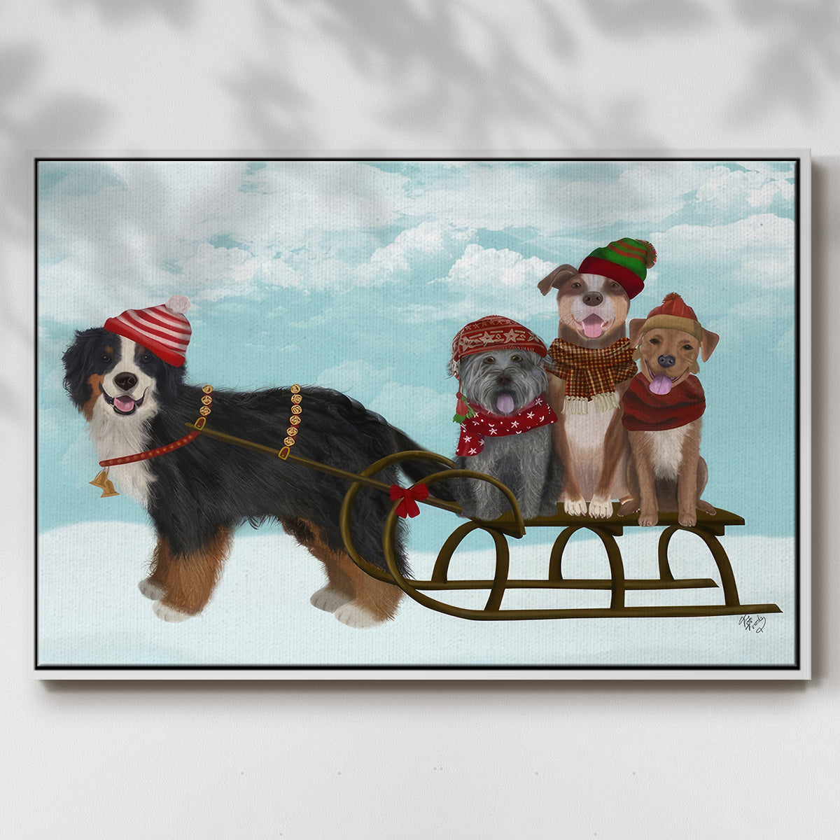 Christmas Mutt Sled - Floater Framed Canvas Print