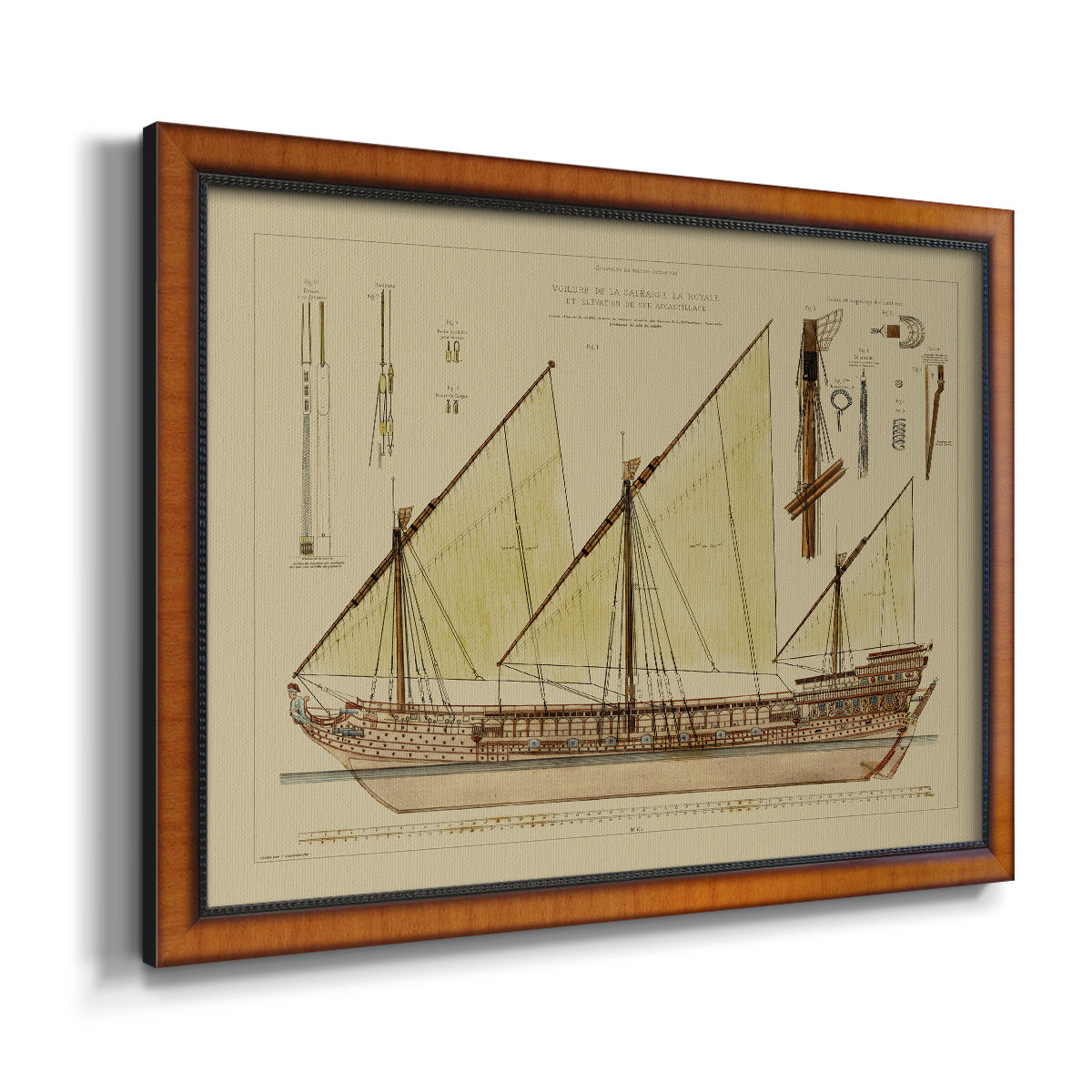 Antique Ship Plan VI Premium Framed Canvas- Ready to Hang