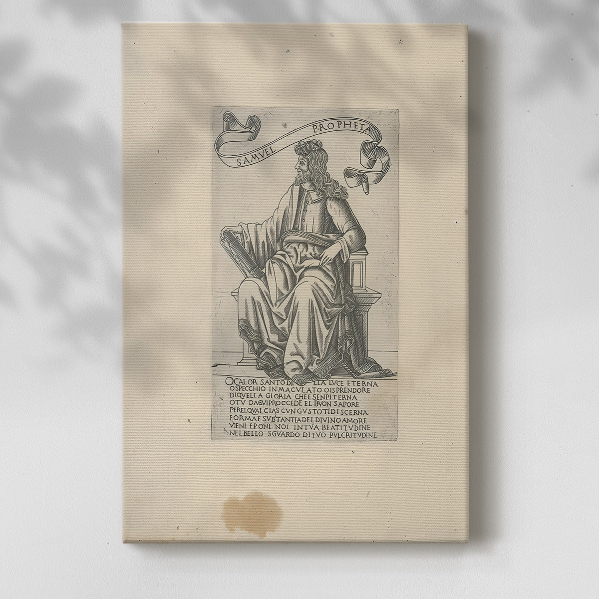 Canvas art print of a classical figure with etched lines and clear structure with a soft shadow on a white background.