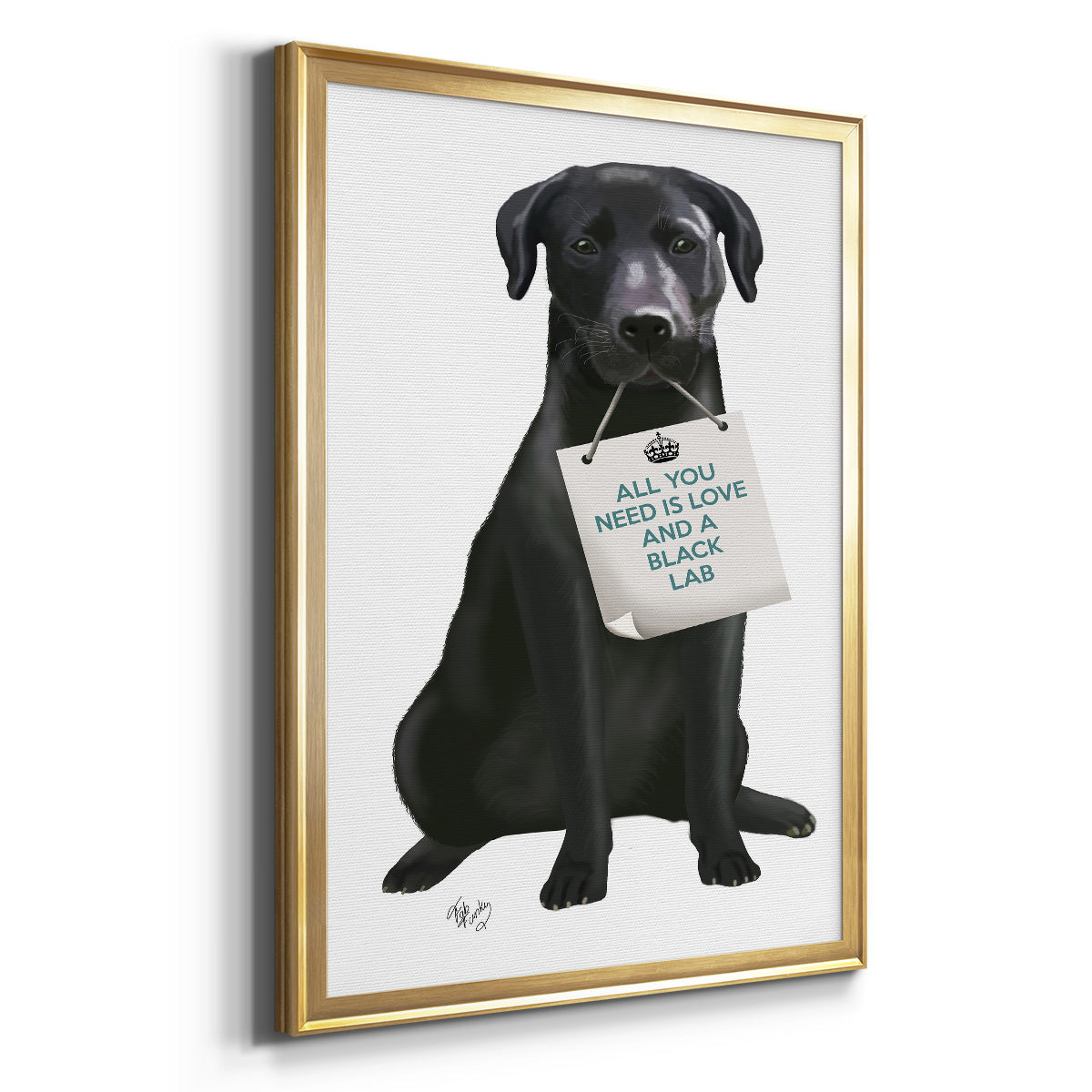 Love and Black Labrador - Modern Framed Canvas Print