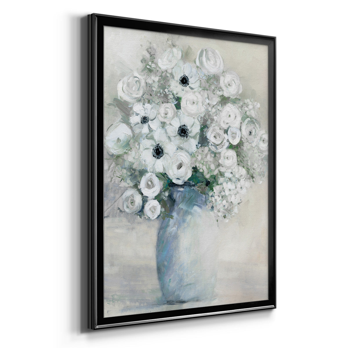 White Anemone Bouquet - Modern Framed Canvas Print