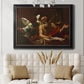 Classical religious painting of Saint Jerome with an angel by Simon Vouet in an ornate black frame with gilded inner detail displayed in a neutral-toned interior setting.