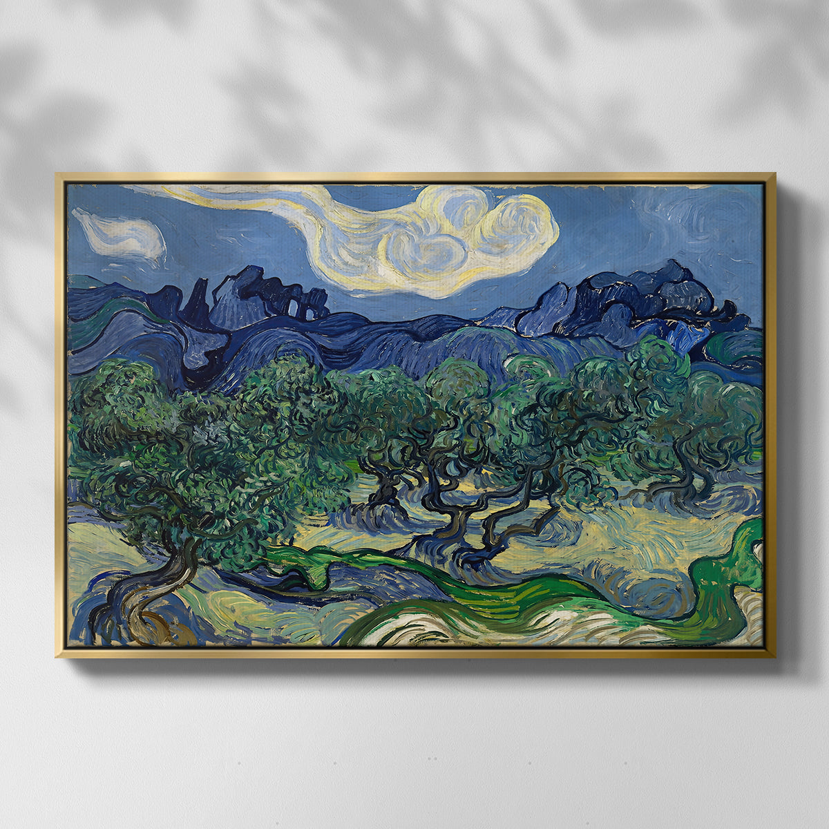 Olive Trees with the Alpilles in the Background, 1889 - Floater Framed Canvas Print