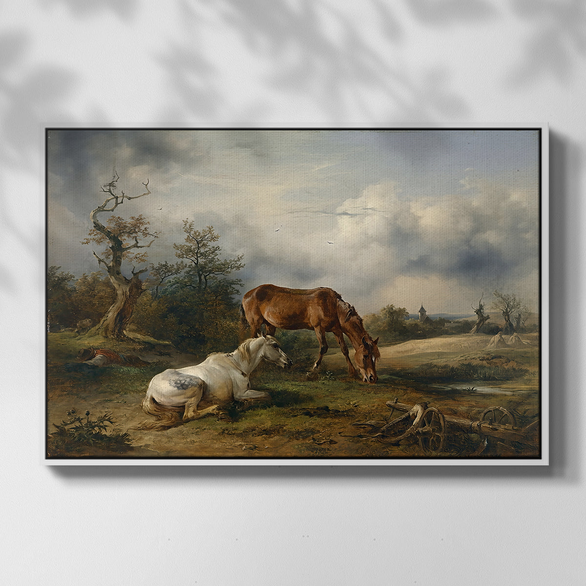 Two Horses on the Pasture, c. 1825 - Floater Framed Canvas Print