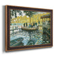 Impressionist riverside leisure scene by Claude Monet printed on canvas in an ornate bronzed mahogany wood frame.