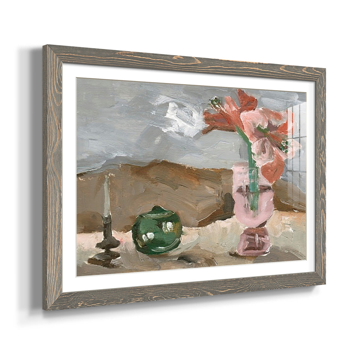 Vase of Pink Flowers II - Barnwood Framed Art Print