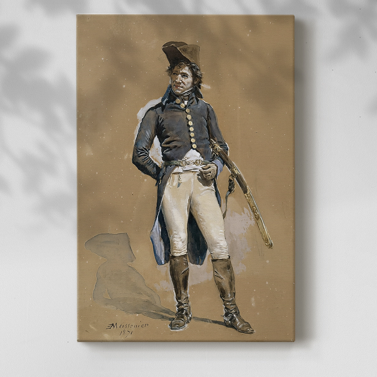 Canvas art print of a historical figure in military attire with composed stance with a soft shadow on a white background.
