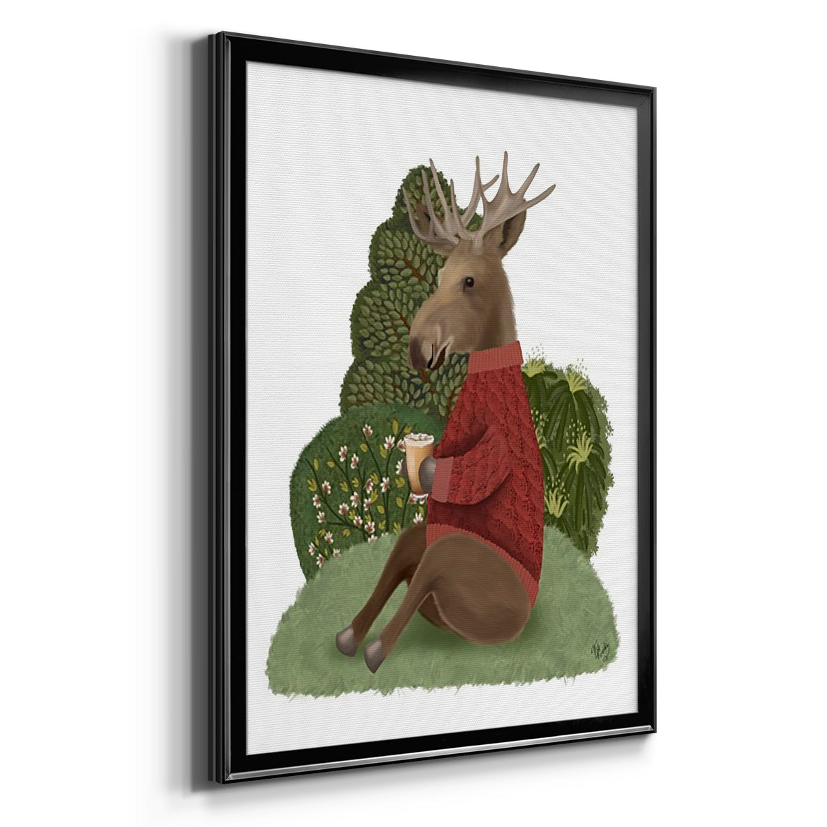 Latte Moose in Sweater - Modern Framed Canvas Print