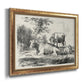 Classical pastoral landscape artwork by Nicolas Berchem printed on canvas in an ornate vintage gold frame.